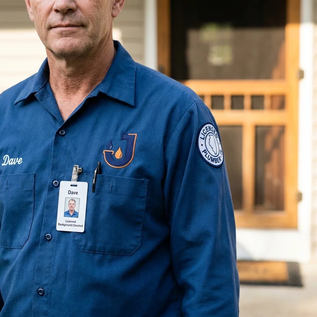 Licensed plumber showing ID badge in Elkridge, MD