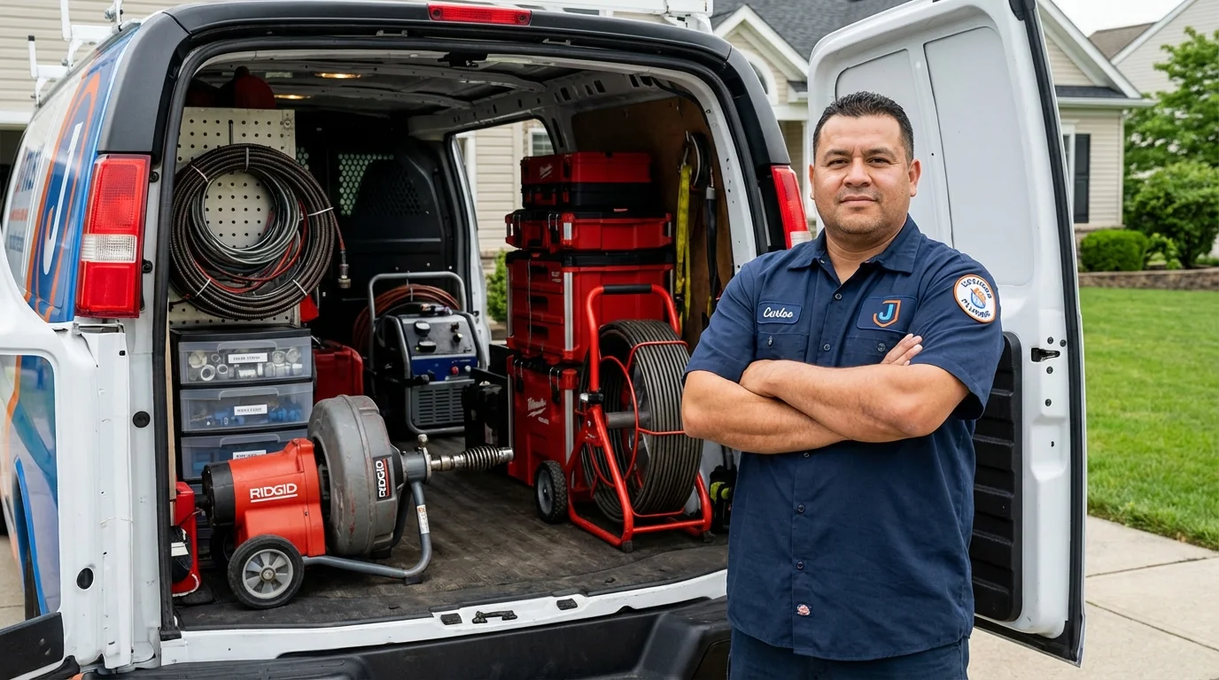 Professional drain cleaning equipment and Johns Plumbing LLC plumber in Elkridge