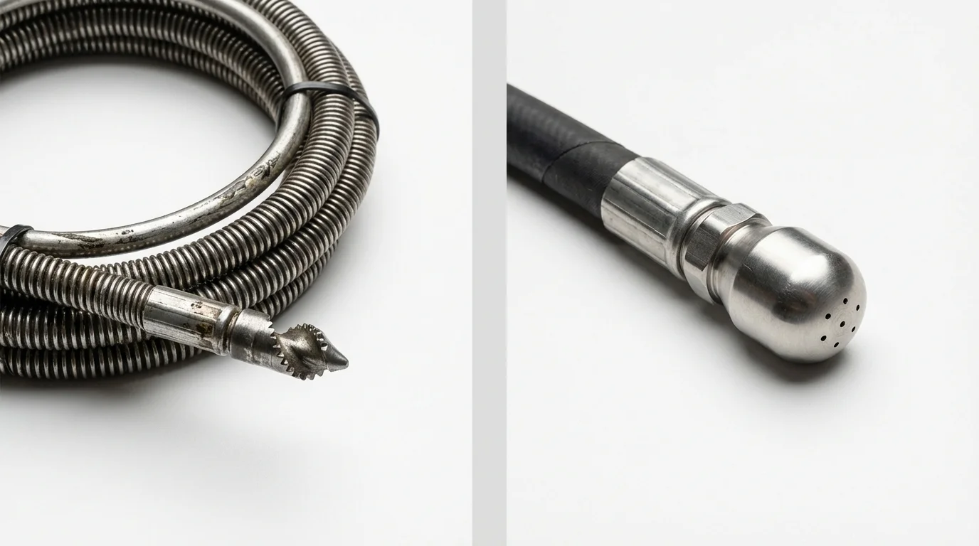 Drain snake cable and hydro jetting nozzle used for drain cleaning in Elkridge, MD