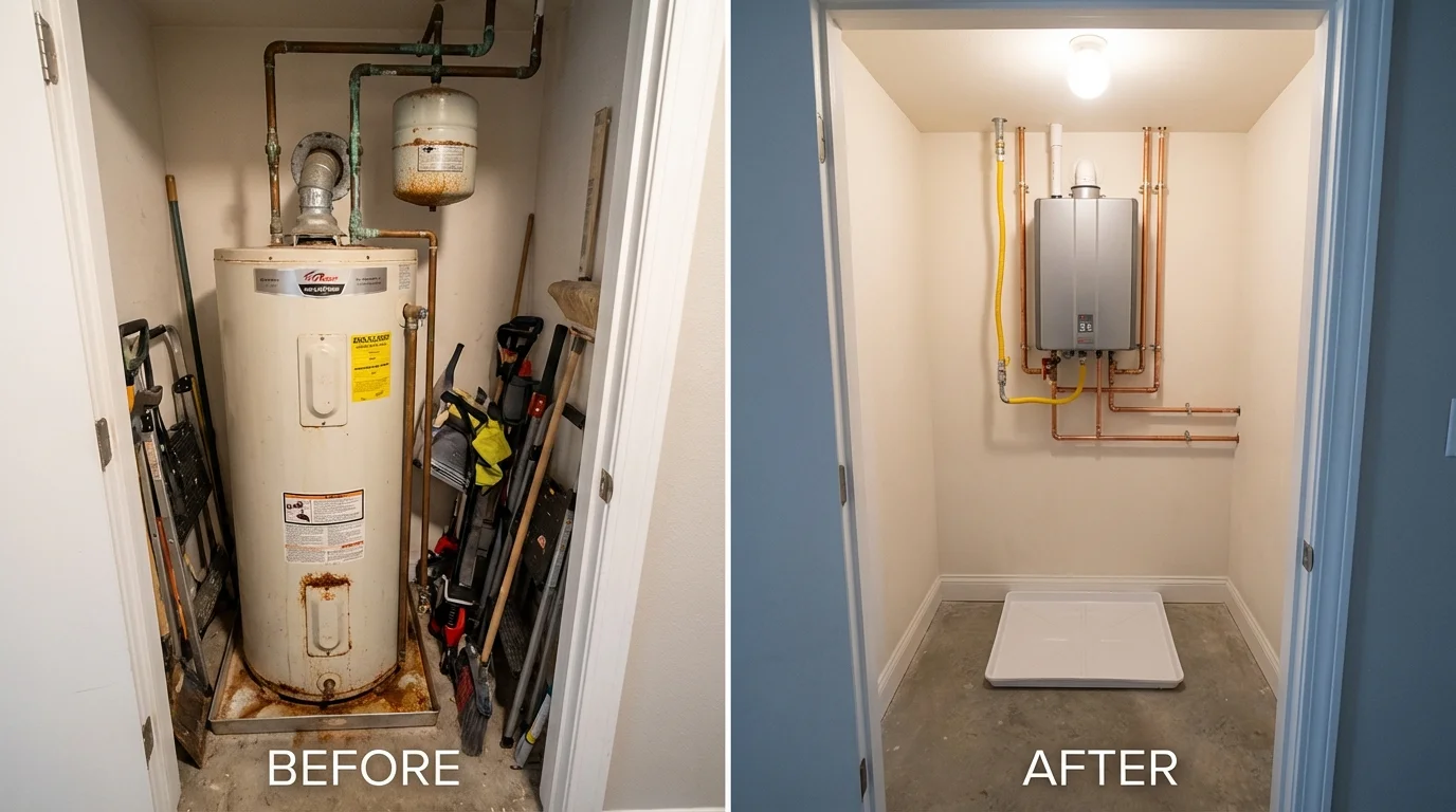 Tank water heater versus wall-mounted tankless unit comparison for Elkridge, MD homeowners