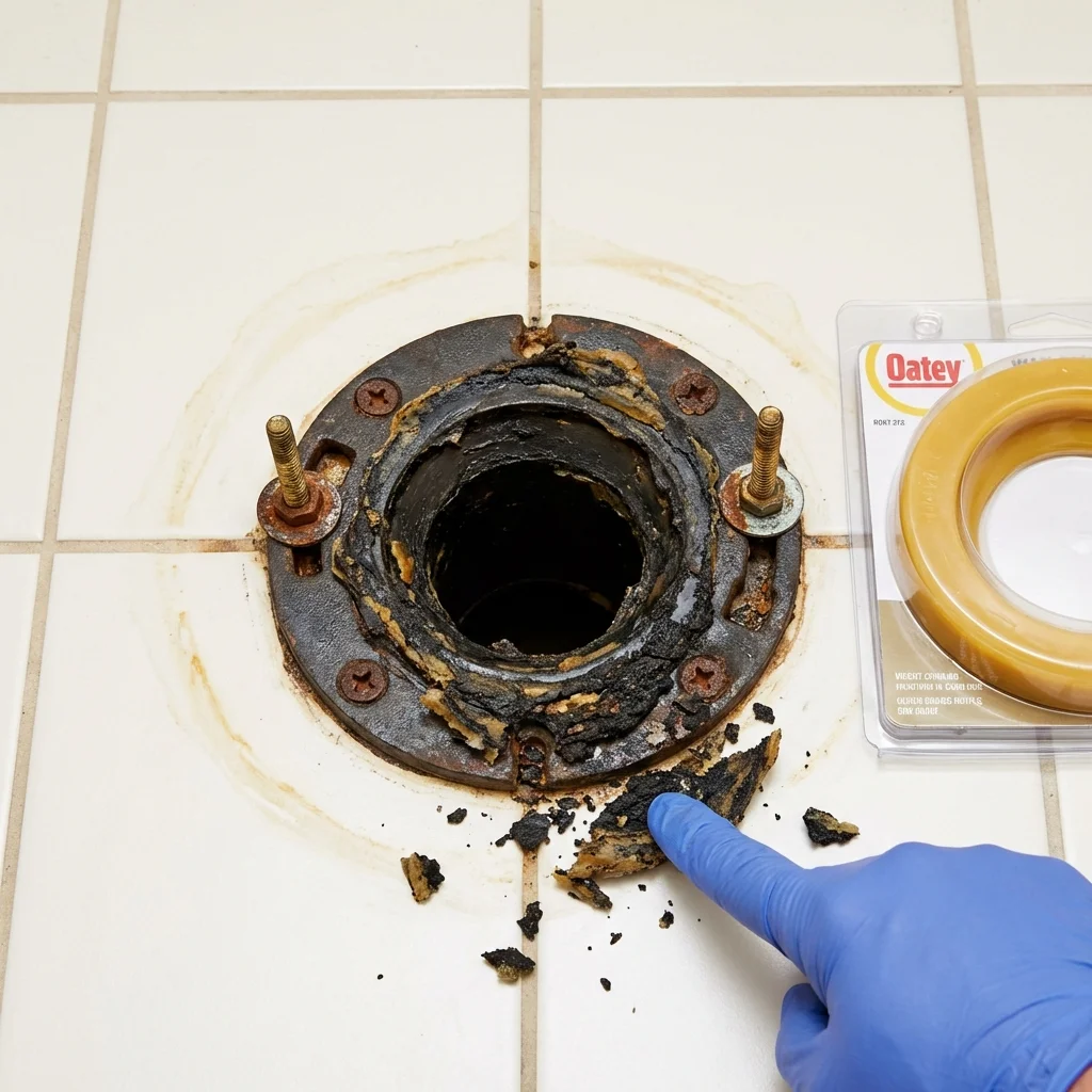 Failed wax ring showing water seepage at the base of a toilet in a Elkridge, MD home