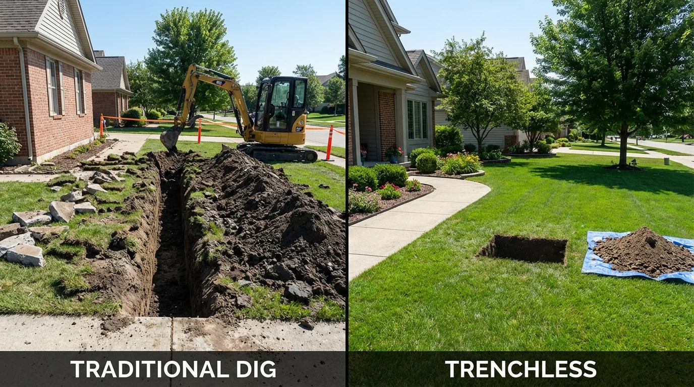 Trenchless sewer repair with minimal yard damage versus traditional excavation in Elkridge, MD